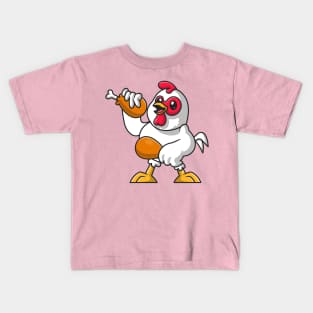 Cute chicken Chef Holding Fried Chicken Cartoon Kids T-Shirt